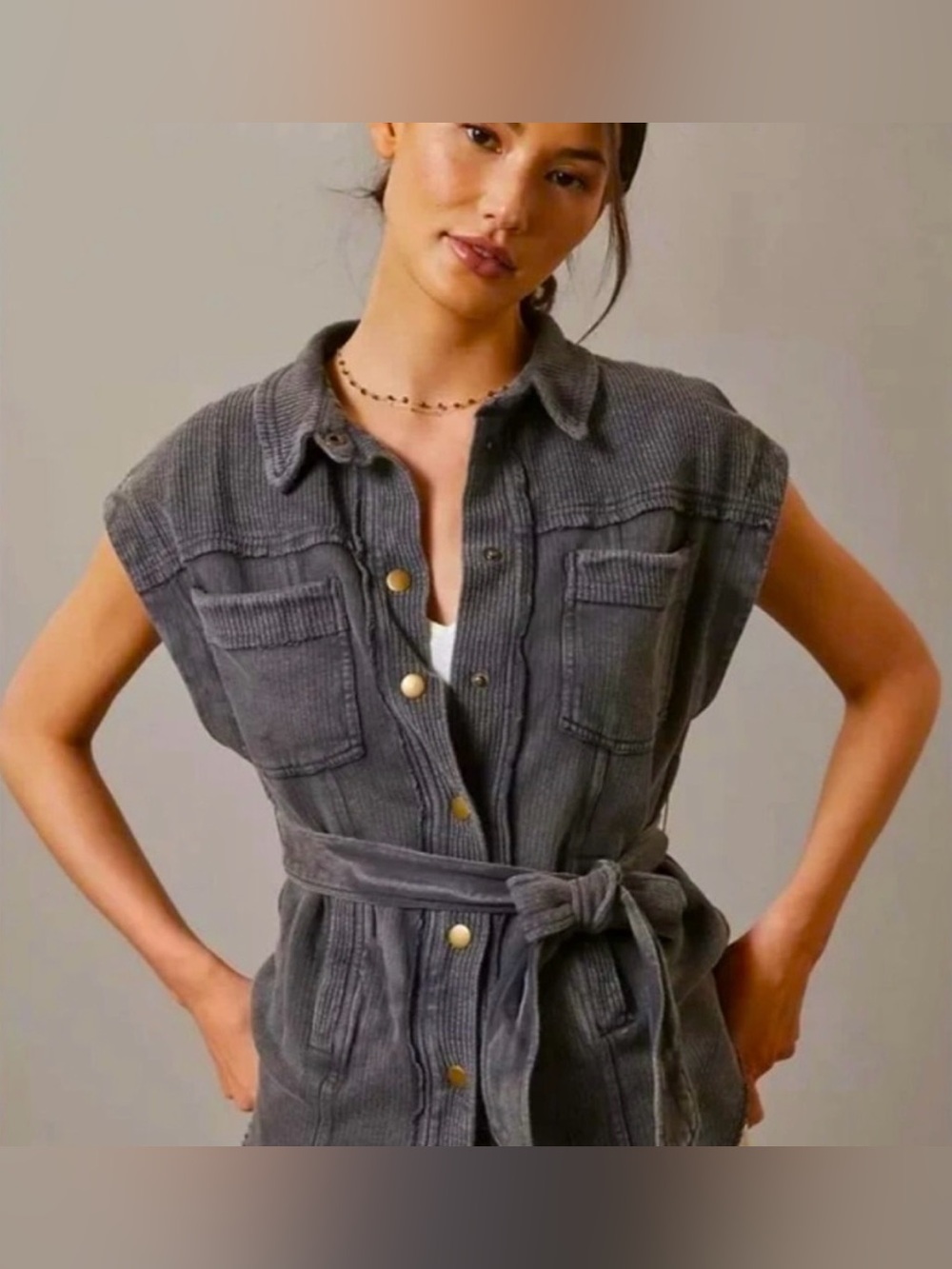 Anthropologie Pilcro Corduroy Utility Tunic Vest Womens XL Gray
